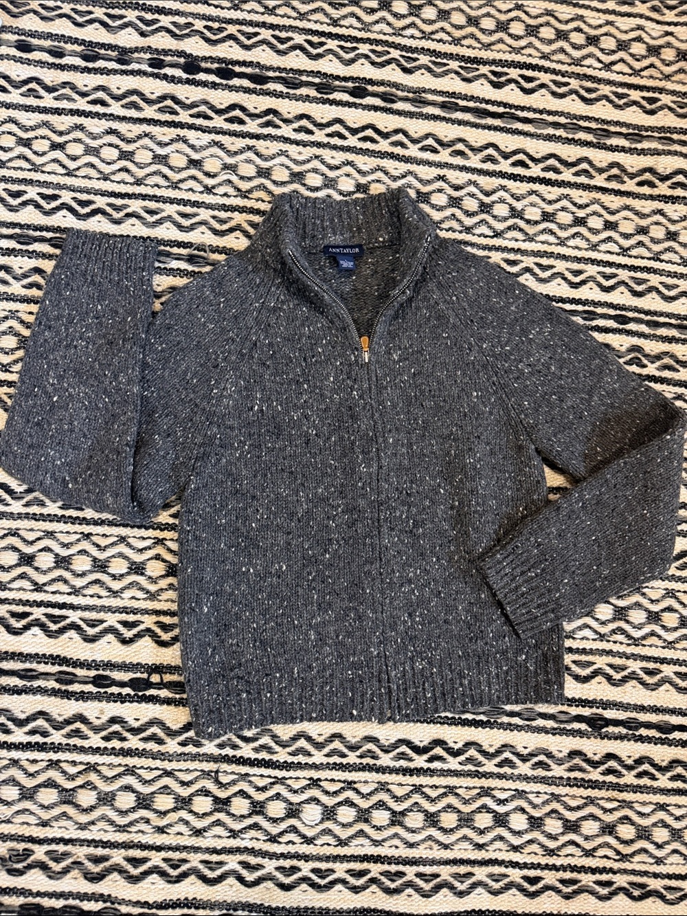 Ann Taylor Men's Charcoal Speckled Zip-Up Sweater